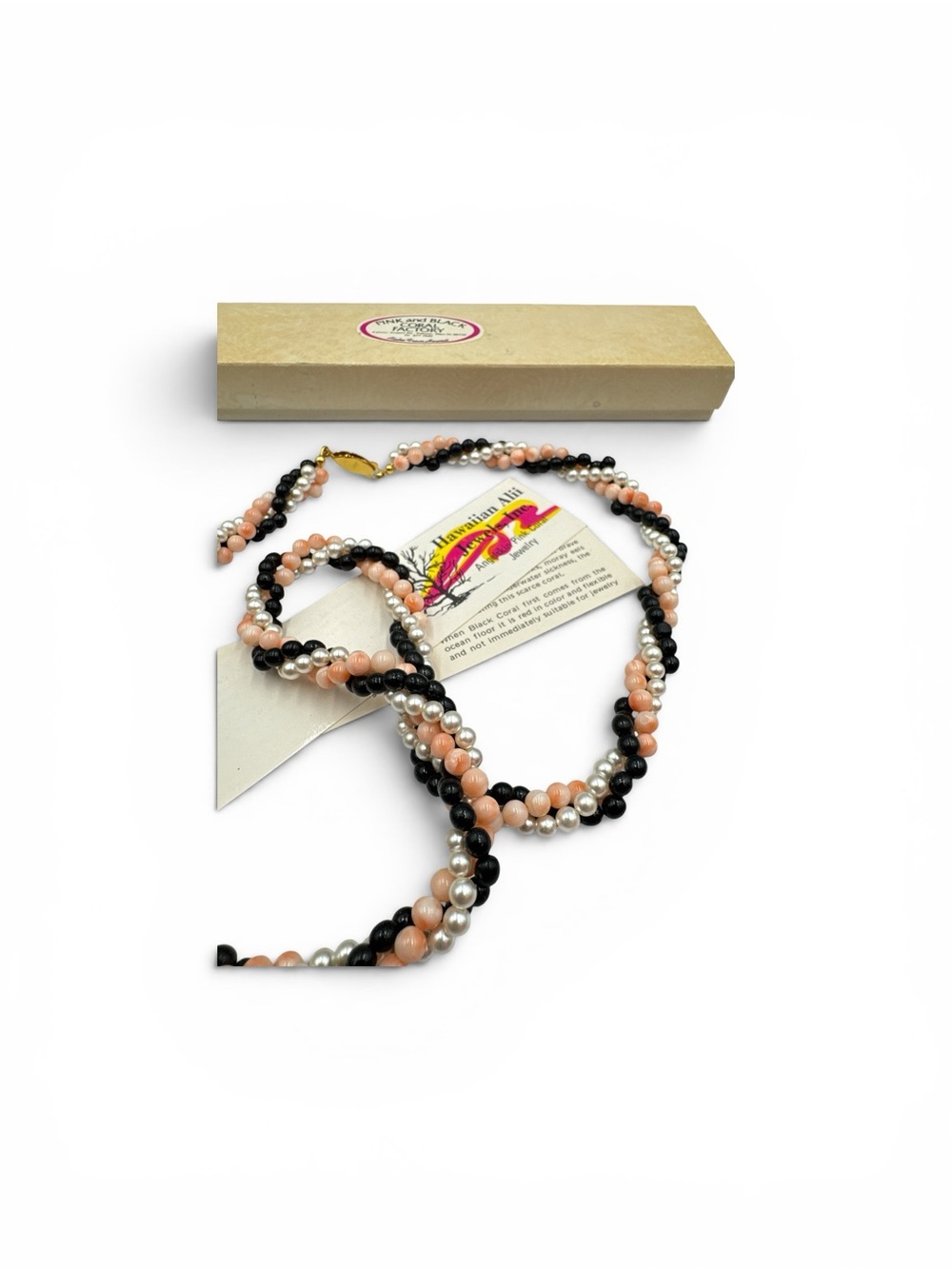 Vintage NOS Hawaiian Angelskin Pink & Black Coral Pearl Torsade Necklace